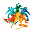 Skate people silhouettes skateboarders colorful vector illustration background extreme active